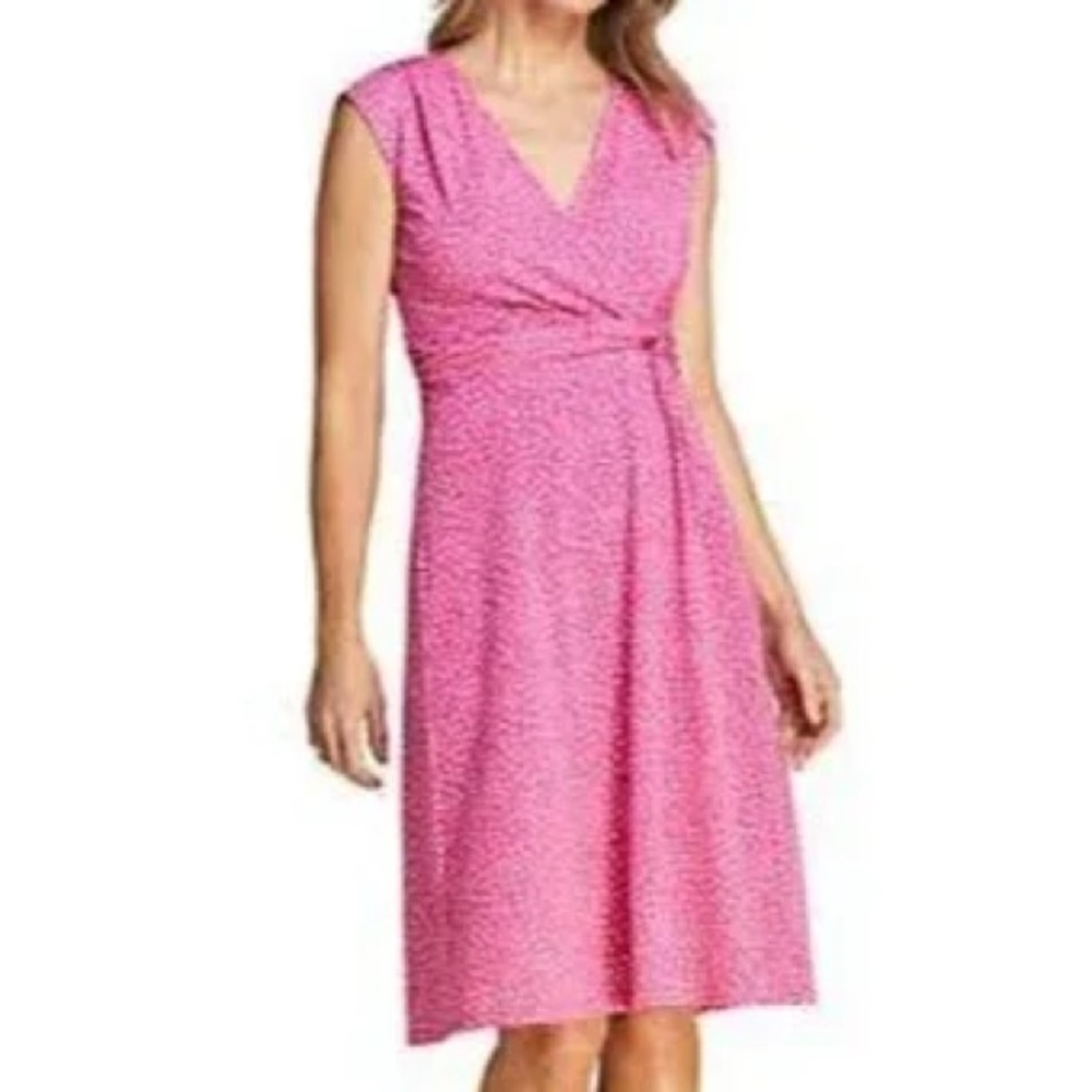 Lands End Women Pink Floral Dress